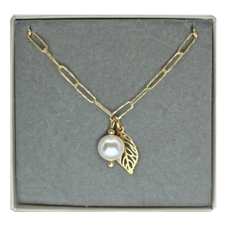 NASZYJNIK SREBRNY SPINACZ ŁAŃCUCH PERŁA LIŚĆ AŻUROWY SREBRO 925 ZŁOCONE